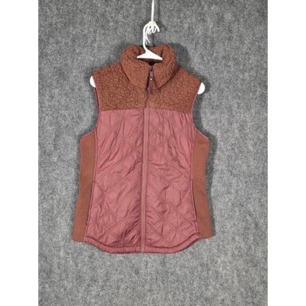 PrAna Quilted Fleece Lined Jacket Vest Women's Medium Brown Mauve Puffer Outdoor